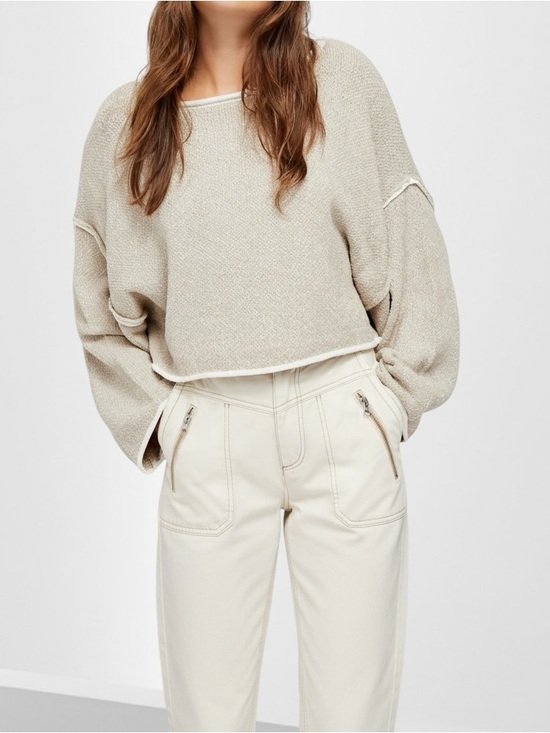 Free People Sweaters - Free People Bardot Beige Knit Pullover Sweater Rounded Neckline Size Small